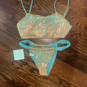 CHIO Teal & Gold Shimmer Bikini Set